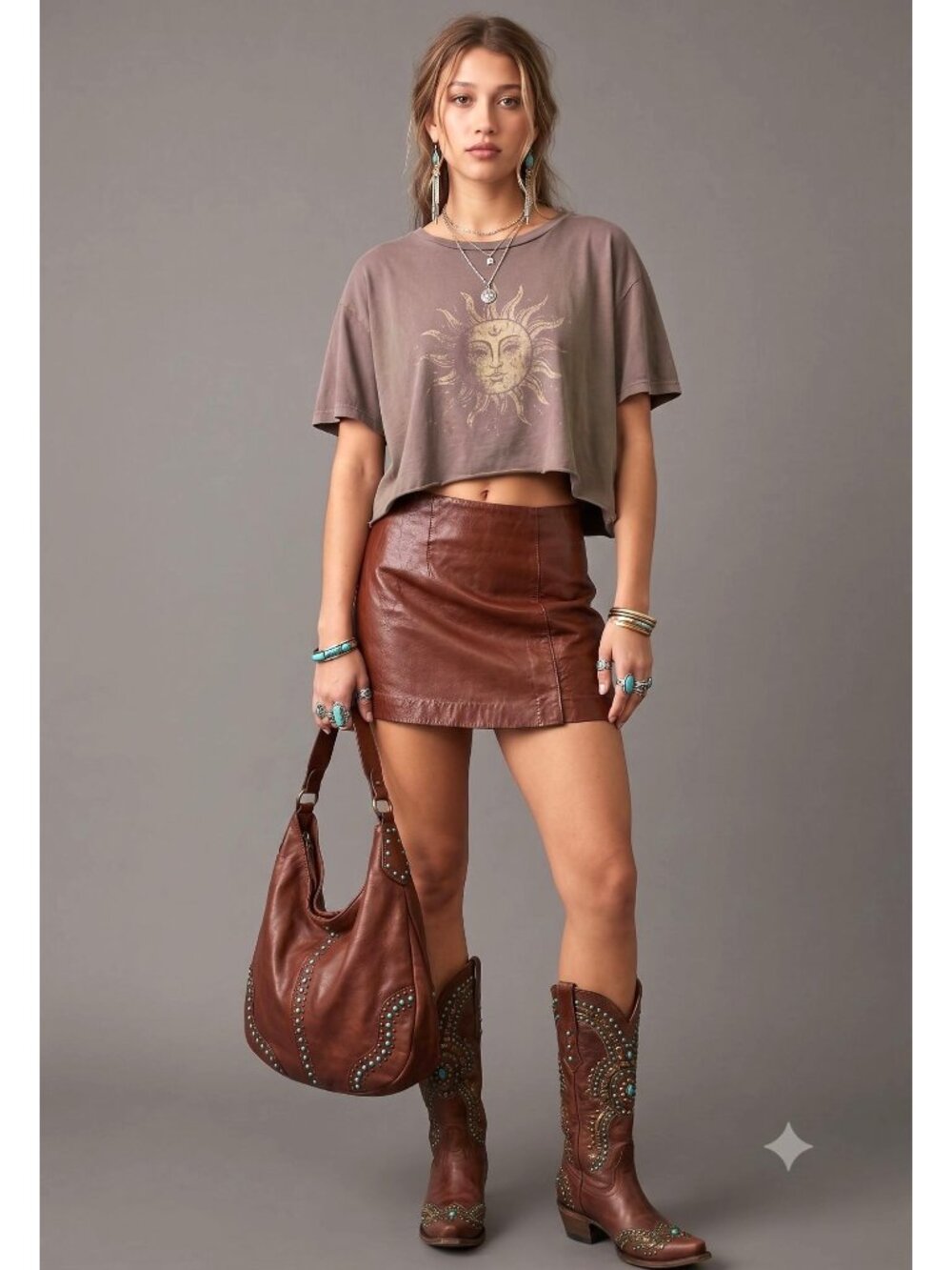 Hugo Buscati 100% Leather Antique 70s Style Brown A-Line Wrap Mini Skirt Size 6 - Picture 1 of 16